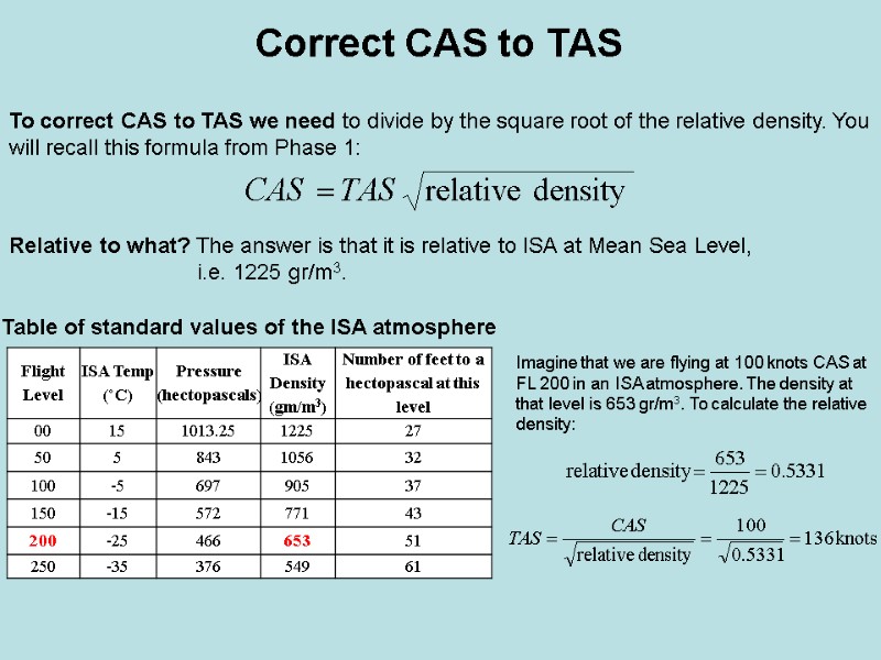 To correct CAS to TAS we need to divide by the square root of